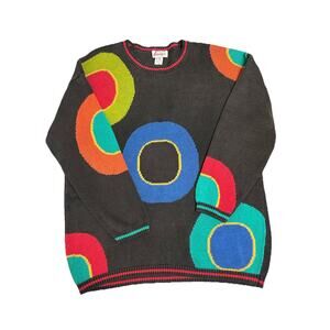 Vintage Xtra Energy 80s Retro Knit Sweater Sz L Geometric Abstract Colorful